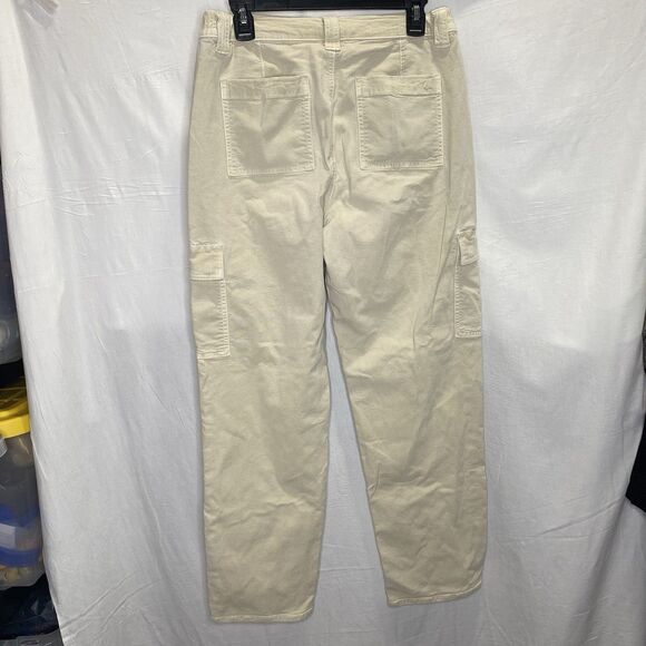 AMERICAN EAGLE Cargo Pants Stretch Straight Leg Twill Y2K 90s Womens 10 Beige - Picture 2 of 13